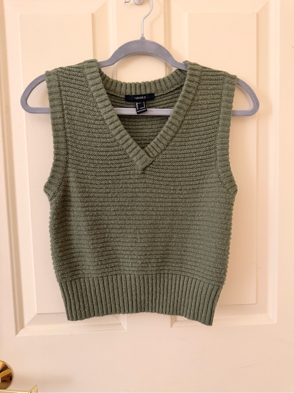 Forever 21 Olive Ribbed V-Neck Sweater Vest